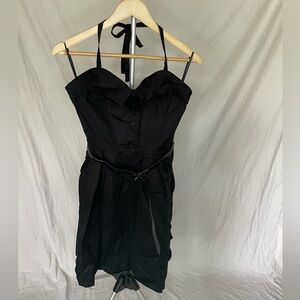 Sourpuss Clothing vintage style flare black halter midi swing dress size large